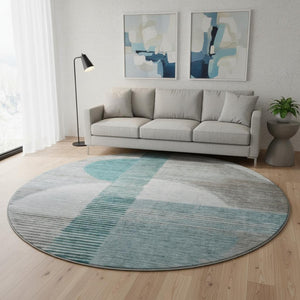 HomeRoots 8' X 10' Modern Teal Ivory and Gray Geometric Washable Area Rug with UV Protection for High-Traffic Spaces 710620
