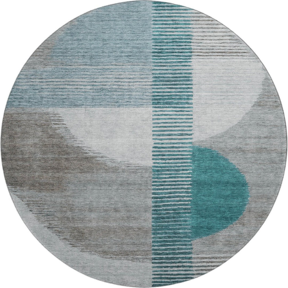 HomeRoots 8' X 10' Modern Teal Ivory and Gray Geometric Washable Area Rug with UV Protection for High-Traffic Spaces 710620