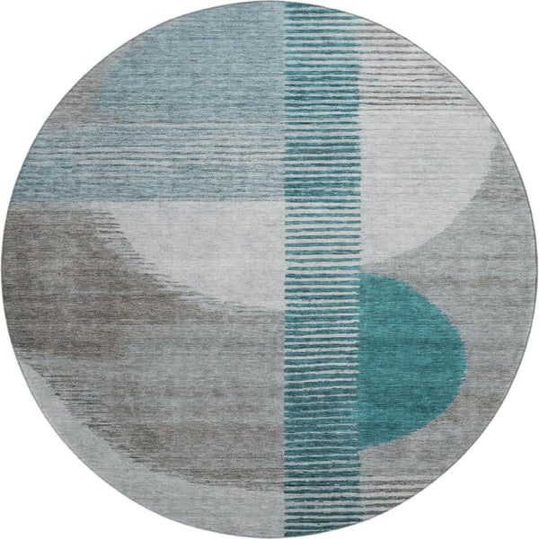 HomeRoots 8' X 10' Modern Teal Ivory and Gray Geometric Washable Area Rug with UV Protection for High-Traffic Spaces 710620