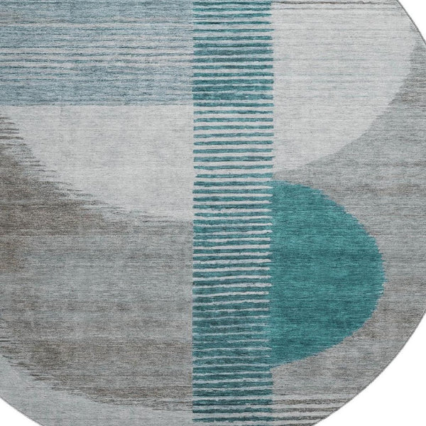 HomeRoots 8' X 10' Modern Teal Ivory and Gray Geometric Washable Area Rug with UV Protection for High-Traffic Spaces 710620