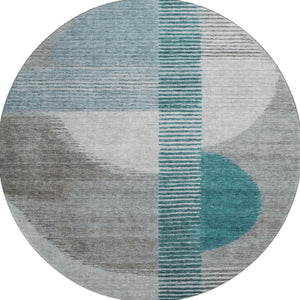 HomeRoots 8' X 10' Modern Teal Ivory and Gray Geometric Washable Area Rug with UV Protection for High-Traffic Spaces 710620