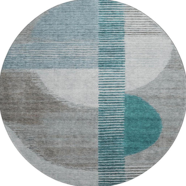 HomeRoots 8' X 10' Modern Teal Ivory and Gray Geometric Washable Area Rug with UV Protection for High-Traffic Spaces 710620