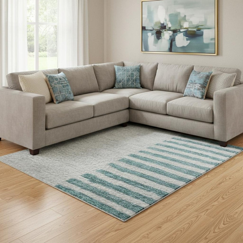 HomeRoots 9' X 12' Teal, Ivory & Gray Geometric Area Rug - Durable, Washable, UV-Protected for Modern Homes 710621