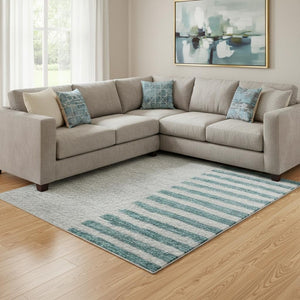 HomeRoots 9' X 12' Teal, Ivory & Gray Geometric Area Rug - Durable, Washable, UV-Protected for Modern Homes 710621