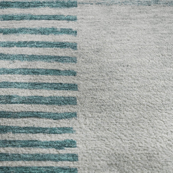 HomeRoots 9' X 12' Teal, Ivory & Gray Geometric Area Rug - Durable, Washable, UV-Protected for Modern Homes 710621
