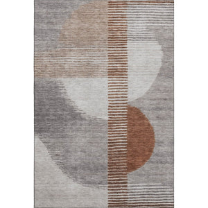 HomeRoots 8' Modern Taupe Ivory Rust Geometric Washable Round Rug - UV Protected, Stain Resistant & Durable 710625