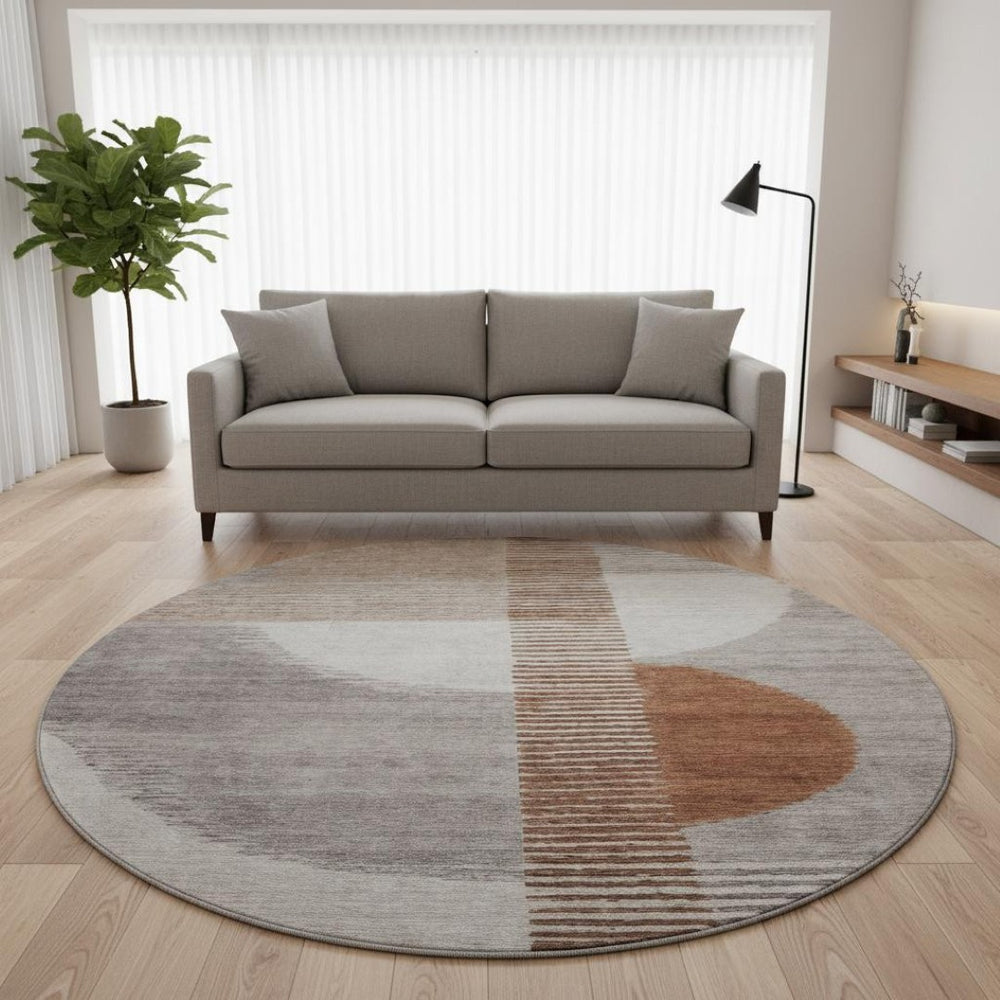HomeRoots 8' X 10' Stylish Taupe Ivory Rust Geometric Area Rug – Washable, UV Protected & Ideal for High-Traffic Spaces 710626