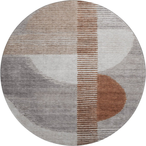 HomeRoots 8' X 10' Stylish Taupe Ivory Rust Geometric Area Rug – Washable, UV Protected & Ideal for High-Traffic Spaces 710626