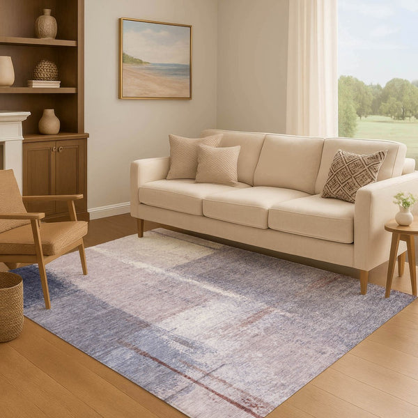 HomeRoots 5' X 8' Abstract Lavender Gray and Ivory Area Rug - Washable, UV Protected, Pet-Friendly Design! 710630