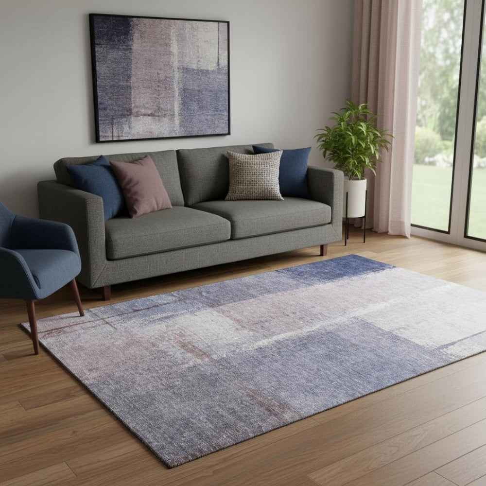HomeRoots 8' Modern Abstract Lavender Gray & Ivory Washable Round Rug with UV Protection for Busy Homes 710631