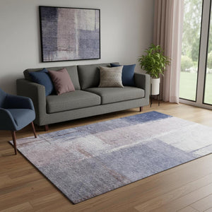 HomeRoots 8' Modern Abstract Lavender Gray & Ivory Washable Round Rug with UV Protection for Busy Homes 710631