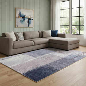 HomeRoots 9' X 12' Abstract Lavender Gray and Ivory Washable Area Rug with UV Protection for High-Traffic Spaces 710633