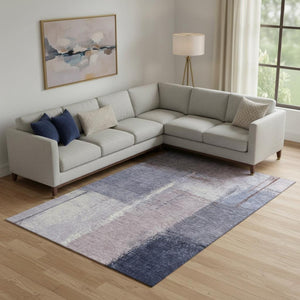 HomeRoots 10' X 14' Contemporary Abstract Area Rug in Soft Lavender Gray and Ivory – Washable & UV Resistant 710634