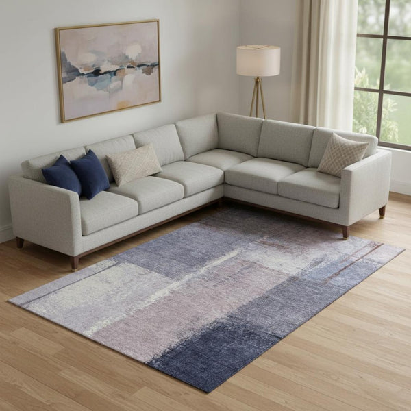 HomeRoots 10' X 14' Contemporary Abstract Area Rug in Soft Lavender Gray and Ivory – Washable & UV Resistant 710634