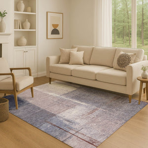 HomeRoots 10' X 14' Contemporary Abstract Area Rug in Soft Lavender Gray and Ivory – Washable & UV Resistant 710634