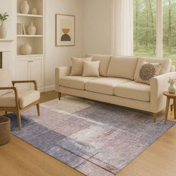 HomeRoots 10' X 14' Contemporary Abstract Area Rug in Soft Lavender Gray and Ivory – Washable & UV Resistant 710634