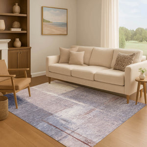 HomeRoots 10' X 14' Contemporary Abstract Area Rug in Soft Lavender Gray and Ivory – Washable & UV Resistant 710634