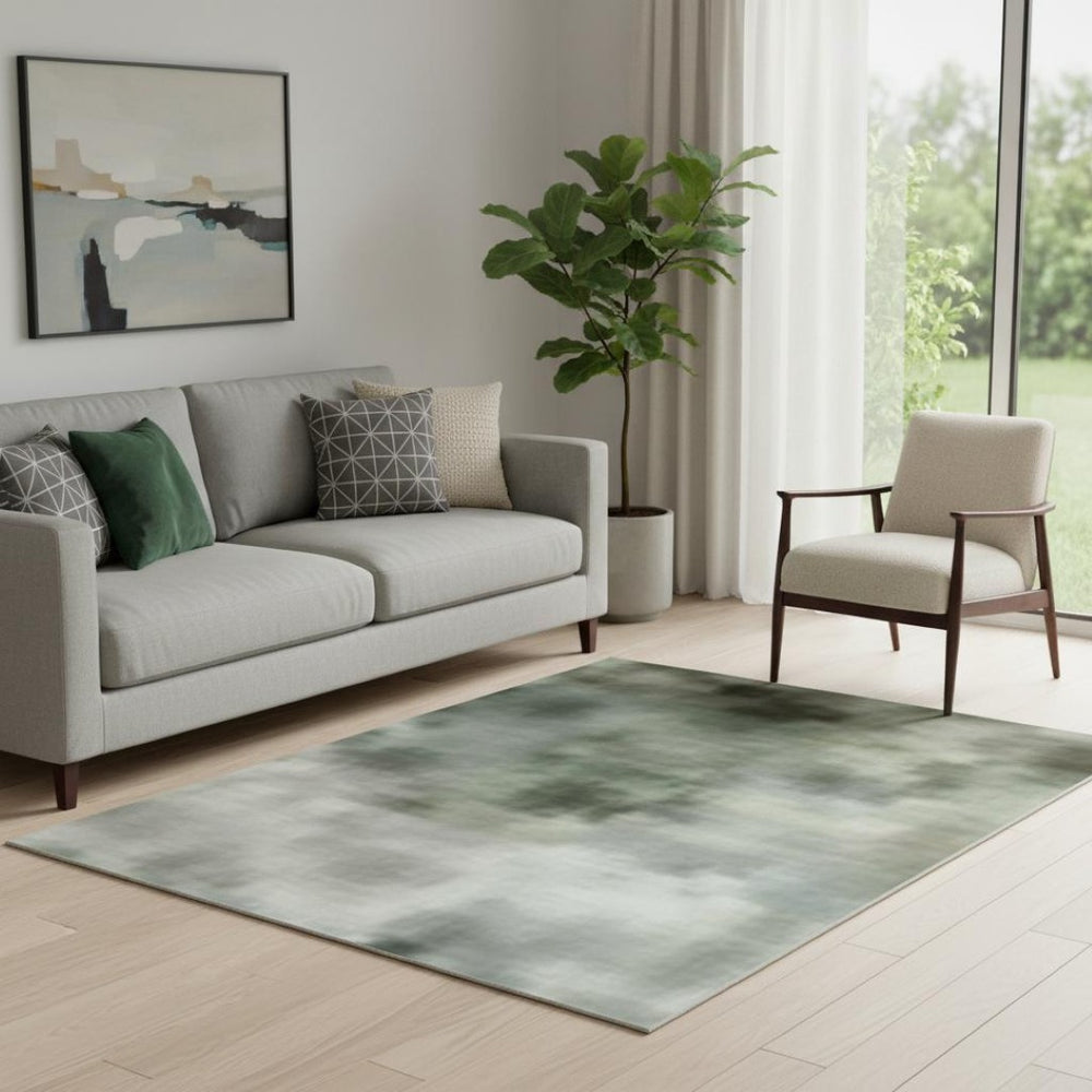 HomeRoots 8' Pale Aqua Beige Ivory Abstract Round Rug - Washable, UV-Protected, Non-Slip, Kid & Pet Friendly 710637