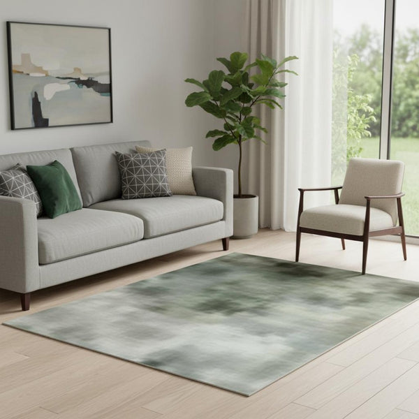 HomeRoots 8' Pale Aqua Beige Ivory Abstract Round Rug - Washable, UV-Protected, Non-Slip, Kid & Pet Friendly 710637