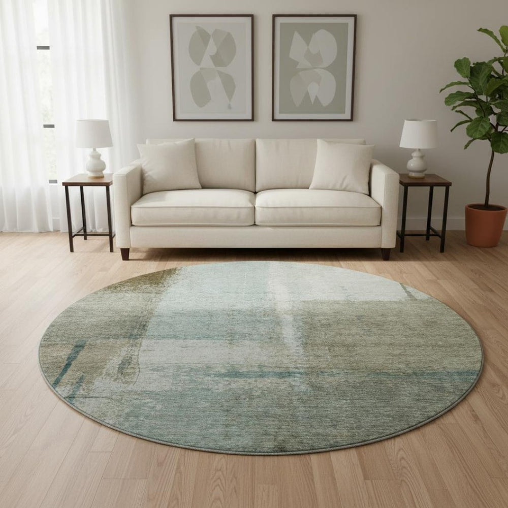 HomeRoots 8' X 10' Modern Abstract Area Rug in Pale Aqua, Beige & Ivory – Washable, UV Protected & Non-Slip 710638