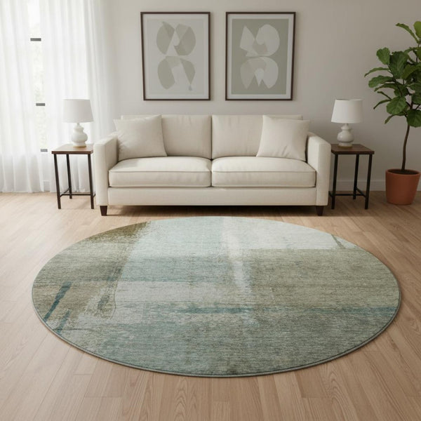HomeRoots 8' X 10' Modern Abstract Area Rug in Pale Aqua, Beige & Ivory – Washable, UV Protected & Non-Slip 710638