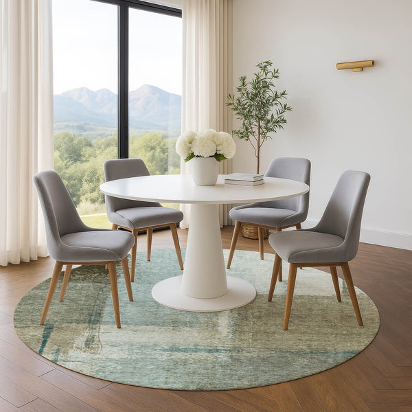 HomeRoots 8' X 10' Modern Abstract Area Rug in Pale Aqua, Beige & Ivory – Washable, UV Protected & Non-Slip 710638