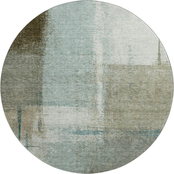HomeRoots 8' X 10' Modern Abstract Area Rug in Pale Aqua, Beige & Ivory – Washable, UV Protected & Non-Slip 710638