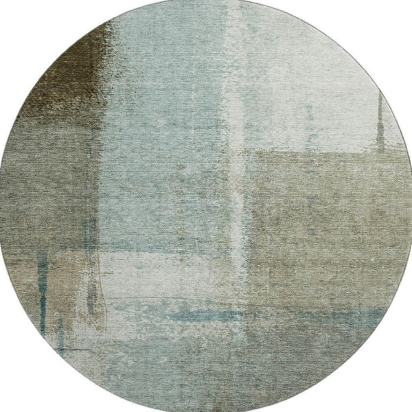 HomeRoots 8' X 10' Modern Abstract Area Rug in Pale Aqua, Beige & Ivory – Washable, UV Protected & Non-Slip 710638