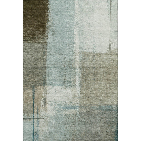 HomeRoots 9' X 12' Modern Abstract Washable Area Rug in Pale Aqua, Beige & Ivory - UV Protected for Durability 710639