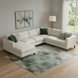 HomeRoots 10' X 14' Pale Aqua Beige Ivory Abstract Washable Area Rug - Durable, UV Protected, Stylish Design 710640