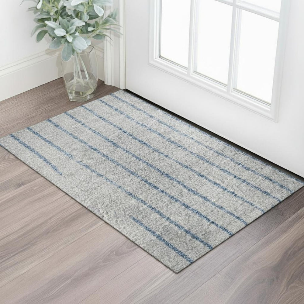 HomeRoots 5' X 8' Blue & Gray Geometric Washable Area Rug – UV Protected, Stain Resistant for Busy Homes 710642