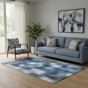 HomeRoots 8' Blue and Gray Geometric Round Rug – Washable, UV Protected, Durable for Homes with Kids & Pets 710643