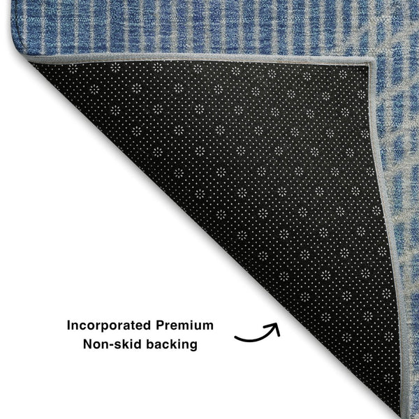 HomeRoots 8' Blue and Gray Geometric Round Rug – Washable, UV Protected, Durable for Homes with Kids & Pets 710643