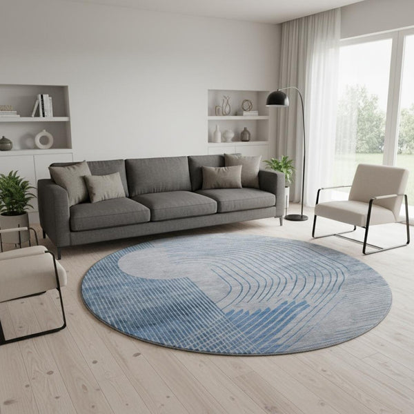 HomeRoots 8' X 10' Blue and Gray Geometric Washable Area Rug - Durable, Stylish, UV Protected for Busy Homes 710644