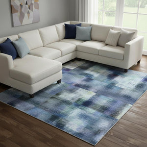 HomeRoots 9' X 12' Stylish Blue & Gray Geometric Area Rug - Washable, UV-Protected, Non-Slip for Homes 710645