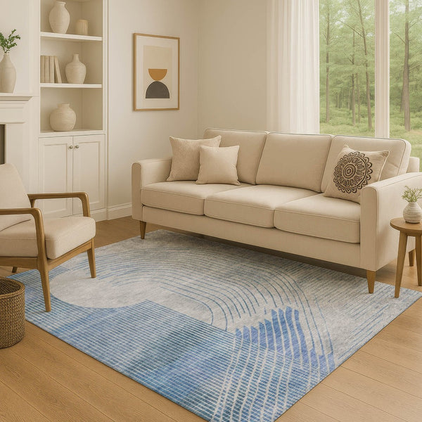 HomeRoots 9' X 12' Stylish Blue & Gray Geometric Area Rug - Washable, UV-Protected, Non-Slip for Homes 710645