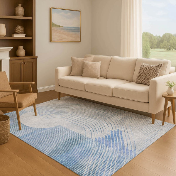 HomeRoots 9' X 12' Stylish Blue & Gray Geometric Area Rug - Washable, UV-Protected, Non-Slip for Homes 710645