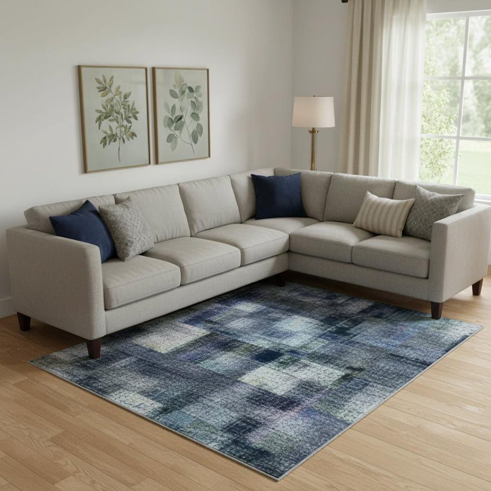 HomeRoots 10' Blue and Gray Geometric Washable Area Rug - Durable, Stain Resistant, UV Protected for High Traffic 710646
