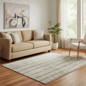 HomeRoots 8' Gold and Beige Geometric Washable Round Rug with UV Protection - Stylish, Durable, Easy-Care Design 710649