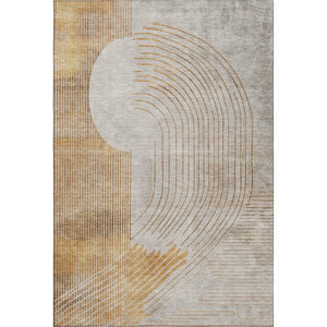HomeRoots 8' Gold and Beige Geometric Washable Round Rug with UV Protection - Stylish, Durable, Easy-Care Design 710649