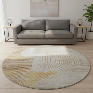 HomeRoots 8' X 10' Gold and Beige Geometric Washable Area Rug – Stylish, Stain-Resistant, UV Protected Design 710650