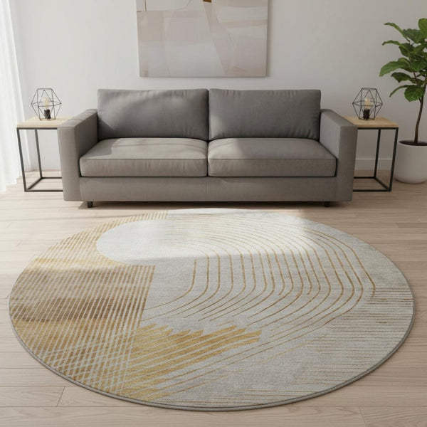 HomeRoots 8' X 10' Gold and Beige Geometric Washable Area Rug – Stylish, Stain-Resistant, UV Protected Design 710650