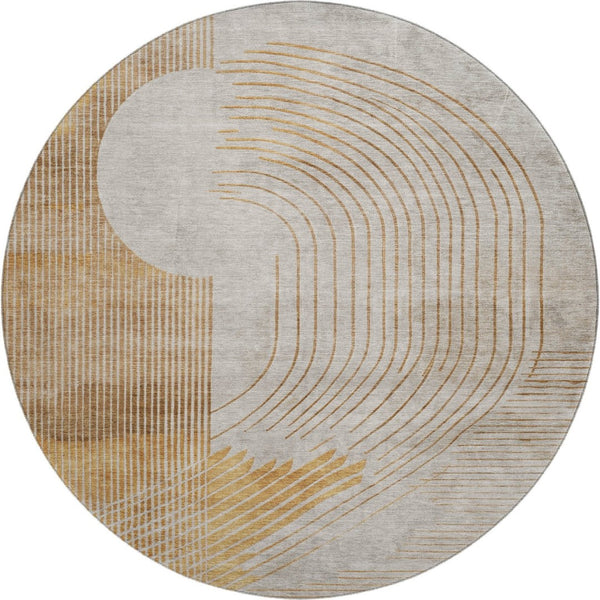 HomeRoots 8' X 10' Gold and Beige Geometric Washable Area Rug – Stylish, Stain-Resistant, UV Protected Design 710650