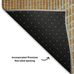 HomeRoots 8' X 10' Gold and Beige Geometric Washable Area Rug – Stylish, Stain-Resistant, UV Protected Design 710650
