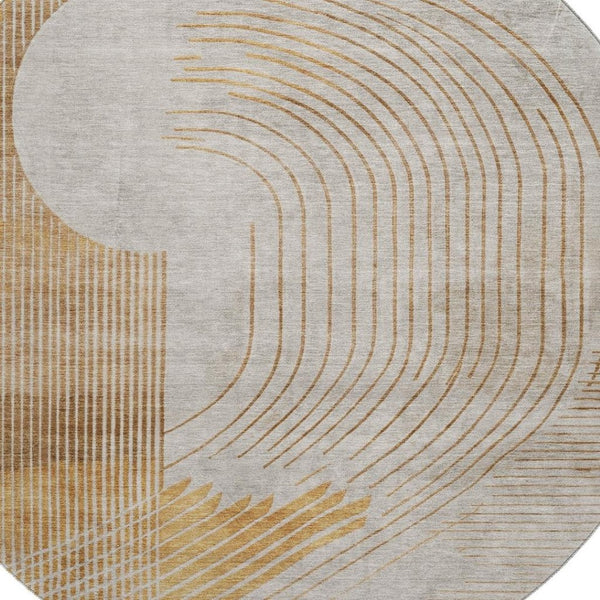 HomeRoots 8' X 10' Gold and Beige Geometric Washable Area Rug – Stylish, Stain-Resistant, UV Protected Design 710650