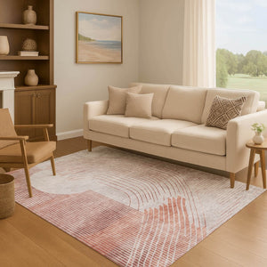HomeRoots 5' X 8' Salmon and Beige Geometric Washable Area Rug – Stylish, Durable, UV-Protected for Homes 710654