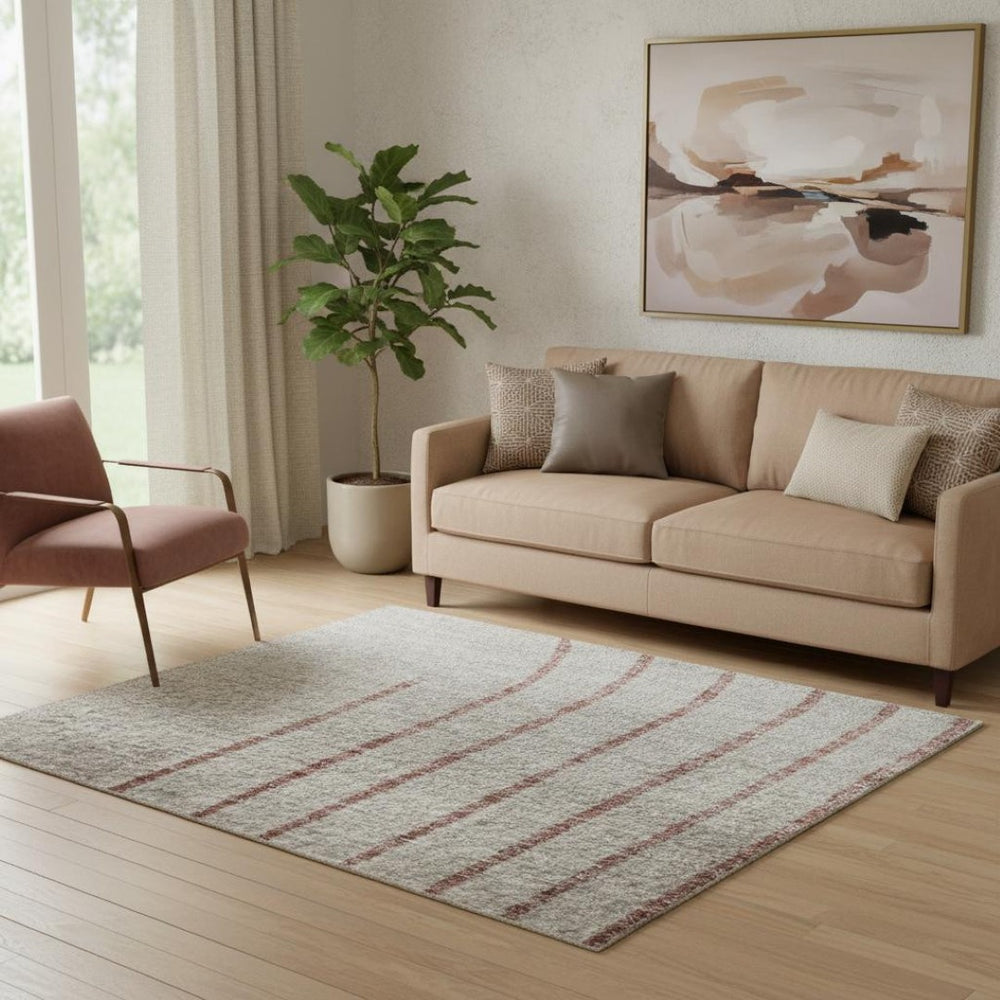 HomeRoots 8' Salmon and Beige Geometric Washable Round Rug - Stylish, Durable, UV-Protected, Non-Slip Design 710655