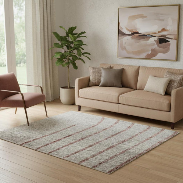 HomeRoots 8' Salmon and Beige Geometric Washable Round Rug - Stylish, Durable, UV-Protected, Non-Slip Design 710655