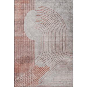 HomeRoots 8' Salmon and Beige Geometric Washable Round Rug - Stylish, Durable, UV-Protected, Non-Slip Design 710655