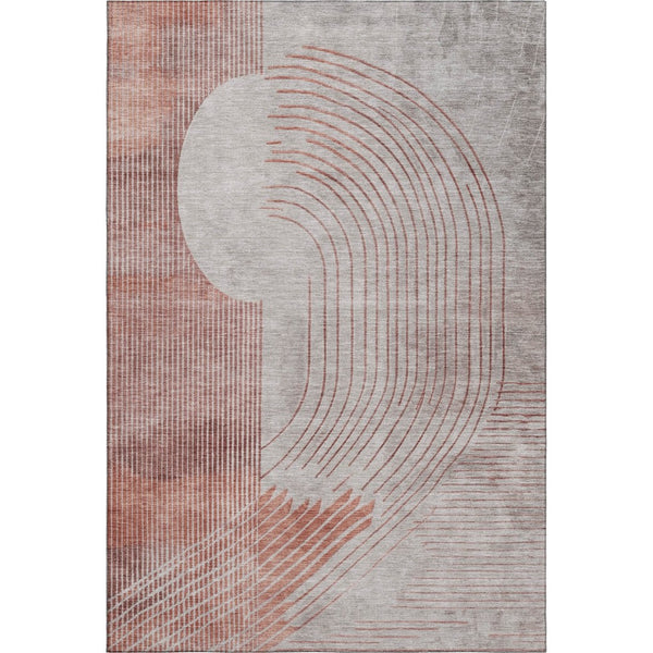 HomeRoots 8' Salmon and Beige Geometric Washable Round Rug - Stylish, Durable, UV-Protected, Non-Slip Design 710655